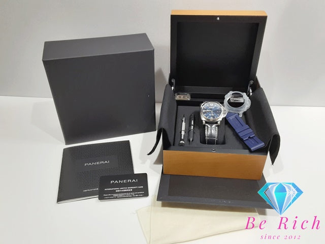 パネライ PAM01313 ルミノール マリーナ 300m防水 メンズ 腕時計 自動巻き ブルー 文字盤 SS/レザー PANERAI 【中古】【送料無料】 bt2907
