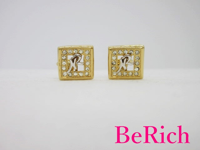 ニナリッチ ラインストーン 付き ロゴ イヤリング ゴールド シルバー GP メッキ アクセサリー NINA RICCI 【中古】【送料無料】 ba2301