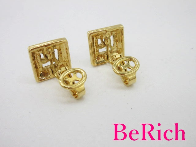 ニナリッチ ラインストーン 付き ロゴ イヤリング ゴールド シルバー GP メッキ アクセサリー NINA RICCI 【中古】【送料無料】 ba2301