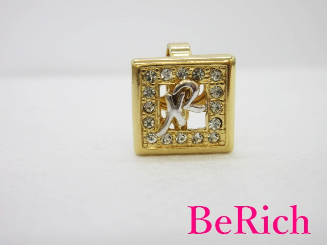 ニナリッチ ラインストーン 付き ロゴ イヤリング ゴールド シルバー GP メッキ アクセサリー NINA RICCI 【中古】【送料無料】 ba2301
