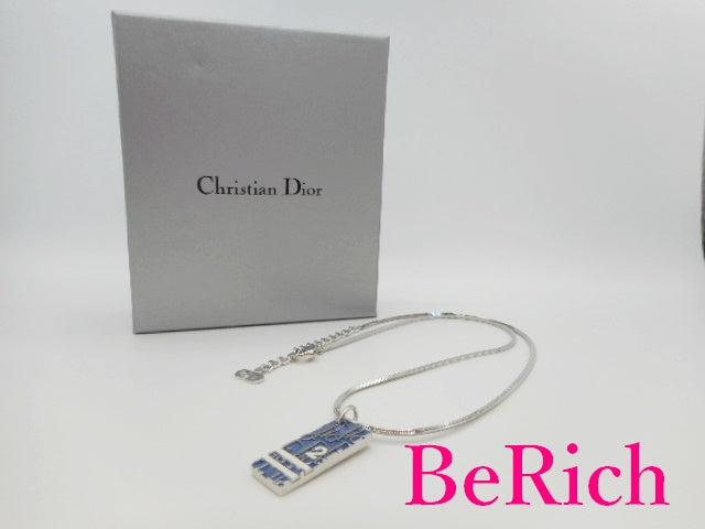 クリスチャン ディオール プレート ネックレス シルバー 水色 ブルー ナンバーズ トロッター ペンダント Christian Dior 【中古】【送料無料】ba2608