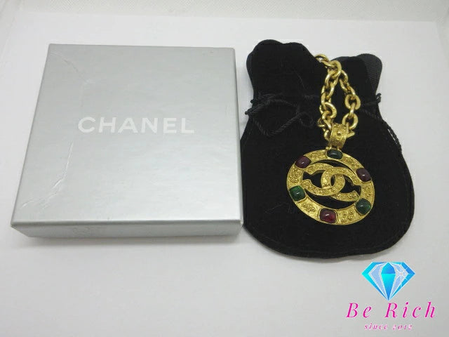 シャネル CHANEL ココマーク グリポア ロング ネックレス ゴールド メッキ カラーストーン C ロゴ ヴィンテージ ジュエリー アクセサリー 小物 【中古】【送料無料】 ba3271