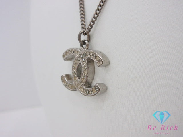 シャネル CHANEL ライン ストーン 付 ロゴ ネックレス シルバー メッキ ココマーク C 07A ジュエリー アクセサリー 小物 【中古】【送料無料】 ba3355