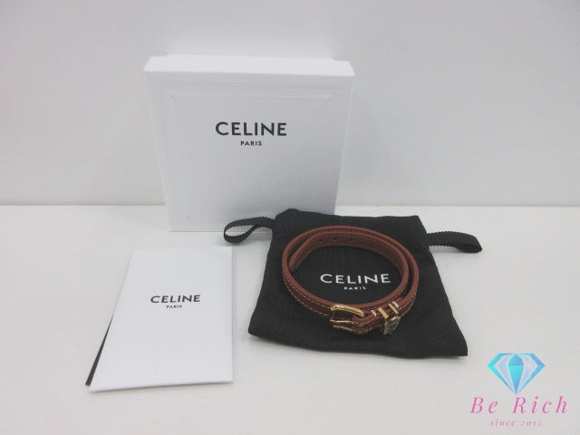 セリーヌ CELINE トリオンフ ダブルブレスレット 460SF3BCF ゴールド タン ブラウン 茶 メッキ ロゴ バングル ジュエリー アクセサリー 【中古】【送料無料】 ba3607