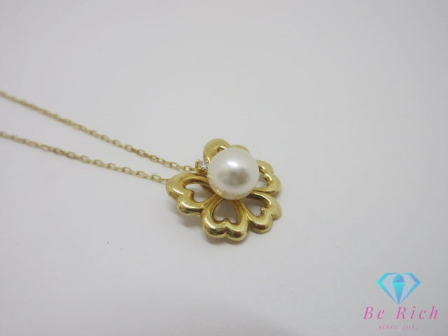 ミキモト MIKIMOTO K18 YG パール 7 mm 珠 付 四つ葉 クローバー モチーフ ネックレス ペンダント 750 18金 イエローゴールド 宝石 ジュエリー アクセサリー【中古】【送料無料】 ba3650