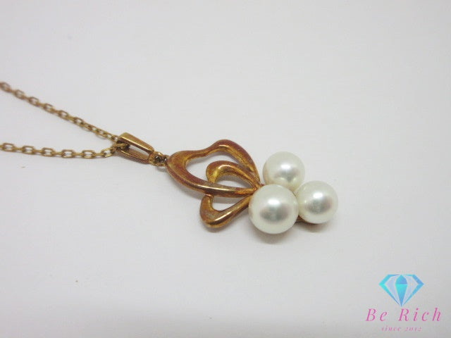 ミキモト MIKIMOTO K18 YG パール 5-5.5 mm 珠 付 ハート モチーフ ネックレス ペンダント 750 18金 イエローゴールド 宝石 ジュエリー アクセサリー 【中古】【送料無料】 ba3661