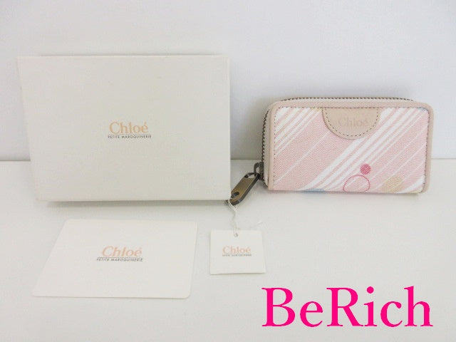 クロエ Chloe 3連 キーケース マルチカラーピンク キャンバス レザー ロゴ キーホルダー アクセサリー 小物 レディース 【中古】【送料無料】 bc1904