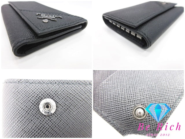 プラダ PRADA 6連 キーケース サフィアーノ レザー ブラック 黒 ロゴ キーホルダー アクセサリー 小物 【中古】【送料無料】 bc1930