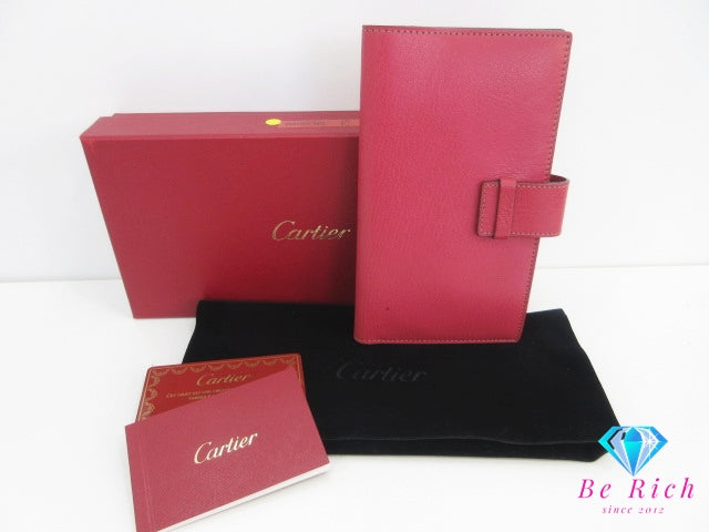 カルティエ Cartier 手帳 カバー L3001055 ピンク系 レッド 赤 スケジュール帳 文具 ブックカバー 小物 【中古】【送料無料】 bc2195