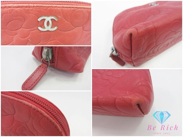 シャネル CHANEL カメリア コスメ ポーチ レッド 赤 レザー ココマーク CC ロゴ アクセサリー マルチ ポーチ 鞄 【中古】【送料無料】 bc2246