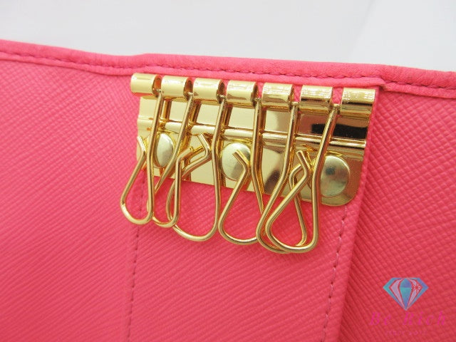 コーチ COACH 6連 キーケース オプアート ベージュ ピンク キャンバス レザー ロゴ キーホルダー アクセサリー 小物 【中古】 bc2333