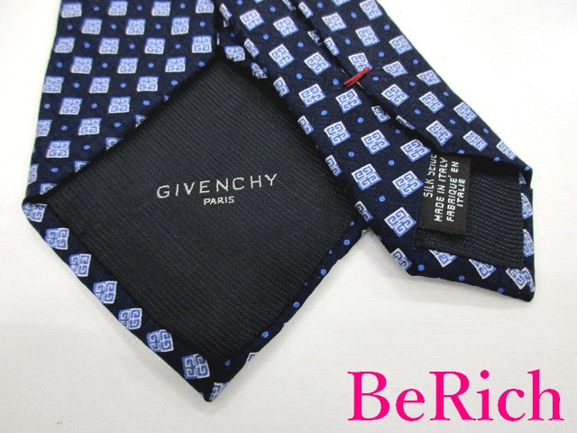 ジバンシィ GIVENCHY ネクタイ パターン ロゴ 総柄 ネイビー 紺 マルチ カラー シルク 絹 ビジネス スーツ ファッション 小物 紳士 メンズ 【中古】【送料無料】 bh1796