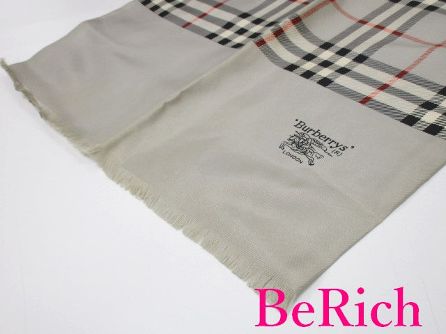 バーバリー BURBERRY ストール グレー チェック シルク 絹 ショール 大判 スカーフ マフラー 巻物 婦人 レディース 【中古】【送料無料】 bh2160