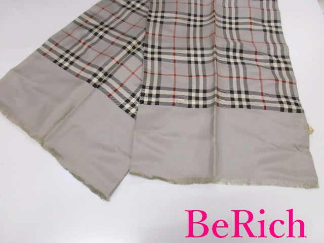 バーバリー BURBERRY ストール グレー チェック シルク 絹 ショール 大判 スカーフ マフラー 巻物 婦人 レディース 【中古】【送料無料】 bh2160