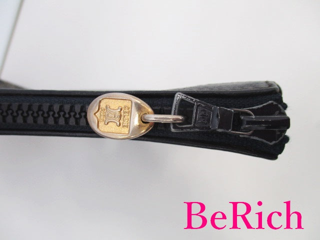 セリーヌ CELINE ポーチ ネイビー 紺 PVC レザー ロゴ アクセサリーポーチ 化粧 コスメ ファッション 小物 【中古】【送料無料】 bh2201