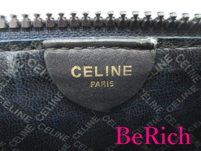 セリーヌ CELINE ポーチ ネイビー 紺 PVC レザー ロゴ アクセサリーポーチ 化粧 コスメ ファッション 小物 【中古】【送料無料】 bh2201