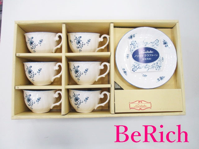 ノリタケ NORITAKE クラフトーン ティー カップ & ソーサー 6客 セット ホワイト 白 ブルー 青 フラワー 花柄 陶器 コップ 皿 紅茶 食器 テーブル ウェア 製陶 【中古】【送料無料】 bh2218