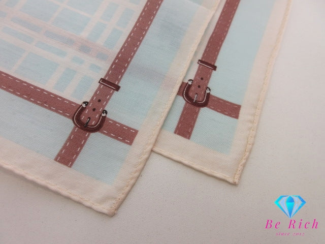 バーバリー BURBERRY ハンカチ チェック柄 アイボリー ライトブルー 水色 マルチ ロゴ コットン 綿 小物 【中古】【送料無料】 bh2615