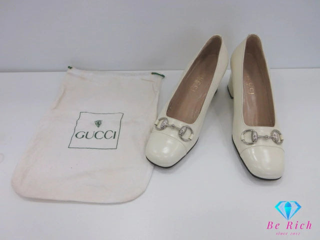 グッチ ホースビット スクエアトゥ パンプス 36 1/2C アイボリー シルバー 金具 レザー 靴 ヒール GUCCI 【中古】【送料無料】bh2669