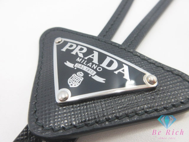美品 プラダ PRADA レザー ブラック シルバー トライアングル ロゴ ボロタイ ループタイ スーツ ネクタイ メンズ レディース ファッション 小物【中古】【送料無料】bh2811