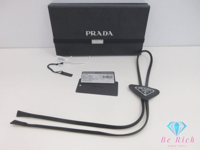 美品 プラダ PRADA レザー ブラック シルバー トライアングル ロゴ ボロタイ ループタイ スーツ ネクタイ メンズ レディース ファッション 小物【中古】【送料無料】bh2811