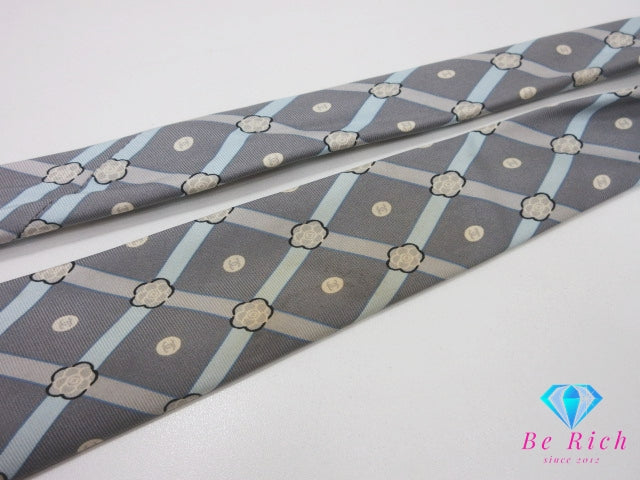 シャネル CHANEL ネクタイ 総柄 ココマーク ロゴ グレー系 シルク 絹 ビジネス スーツ ファッション 小物 紳士 メンズ 【中古】【送料無料】 bh2889