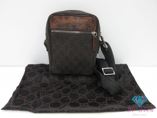 グッチ GUCCI ショルダーバッグ 101680 GG 茶 ブラウン キャンバス レザー ロゴ 肩掛け 斜め掛け クロスボディ 鞄 【中古】【送料無料】bk10025