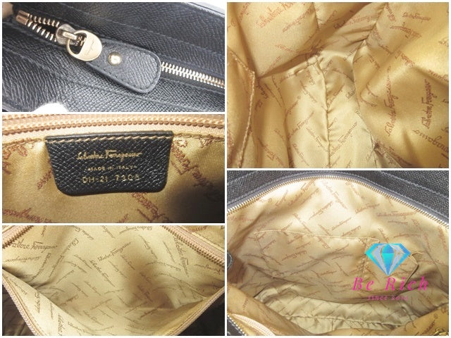 フェラガモ Salvatore Ferragamo トートバッグ DH-21 7305 ブラック 黒 レザー ロゴ ショルダーバッグ ハンドバッグ 鞄 【中古】【送料無料】 bk10097