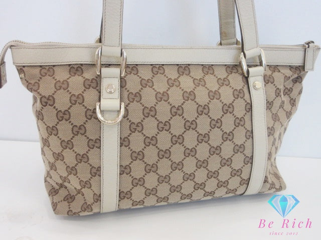 グッチ GUCCI トートバッグ ショルダーバッグ 141470 GG アビー ベージュ アイボリー Dリング ロゴ ハンドバッグ 肩掛け 鞄 【中古】【送料無料】 bk10164