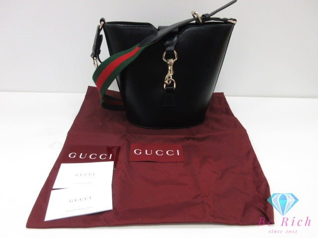 美品 グッチ GUCCI ミニ バケット ショルダーバッグ 782908 シェリー ウェブ 黒 ブラック キャンバス レザー ロゴ ハンドバッグ 鞄 ほぼ 未使用 【中古】【送料無料】bk10348