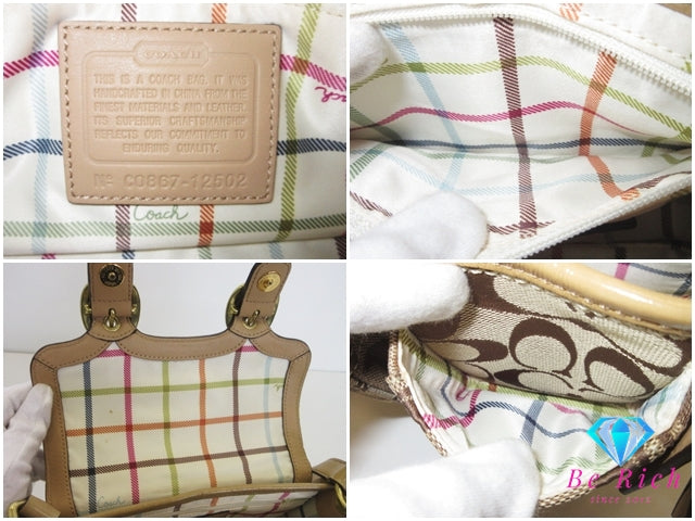 コーチ COACH ショルダーバッグ ブリーカー シグネチャー ジェシー フラップ 12502 カーキ ベージュ キャンバス レザー ロゴ ポシェット クロスボディ 斜め掛け 鞄 【中古】【送料無料】 bk10361