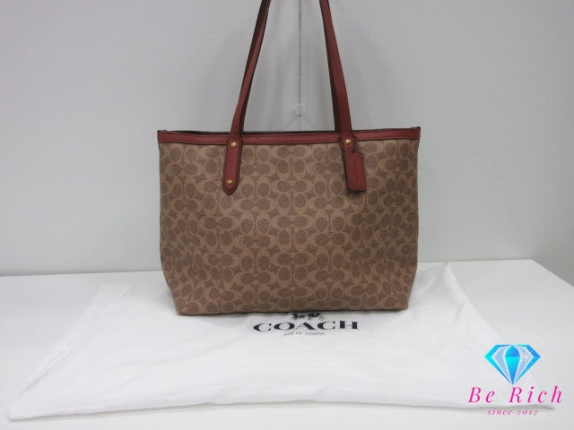 コーチ COACH F36658 シグネチャー セントラル トート ウィズ ジップ 茶 ブラウン ロゴ ショルダーバッグ 手提げ 肩掛け 鞄 【中古】【送料無料】 bk10373