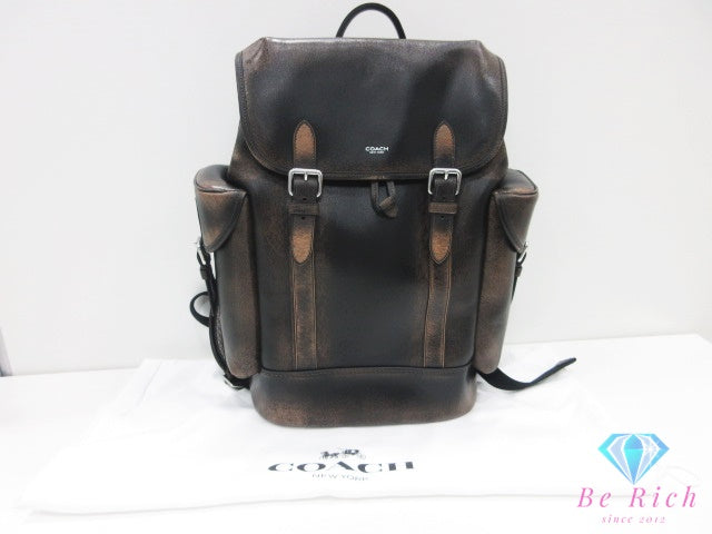 コーチ COACH ヒッチ バックパック リュック CBF05 黒 ブラック ライトタン 茶 ラブド レザー ロゴ デイパック ショルダーバッグ 鞄【中古】【送料無料】 bk10446
