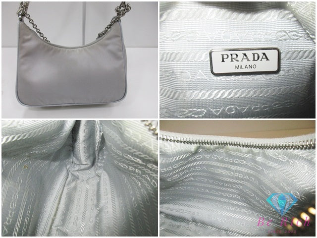 プラダ PRADA Re-Edition 2005 Re-Nylon ショルダーバッグ チェーンハンドバッグ 2way 1BH204 グレー ナイロン ポコノ 三角 プレート ロゴ バッグ 鞄【中古】【送料無料】 bk10488