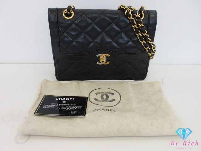 シャネル CHANEL マトラッセ パリ限定 ダブル フラップ チェーン ショルダーバッグ 黒 ブラック ラム スキン ココマーク CC ロゴ 鞄 【中古】【送料無料】bk10556