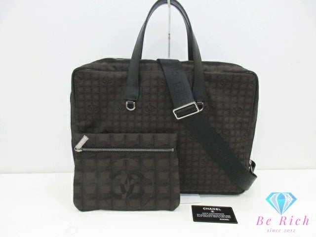 美品 シャネル CHANEL ニュートラベルライン 2way ハンドバッグ ブリーフケース 茶 ダーク ブラウン ナイロン レザー ドキュメントケース ショルダーバッグ ポーチ 【中古】【送料無料】 bk10593