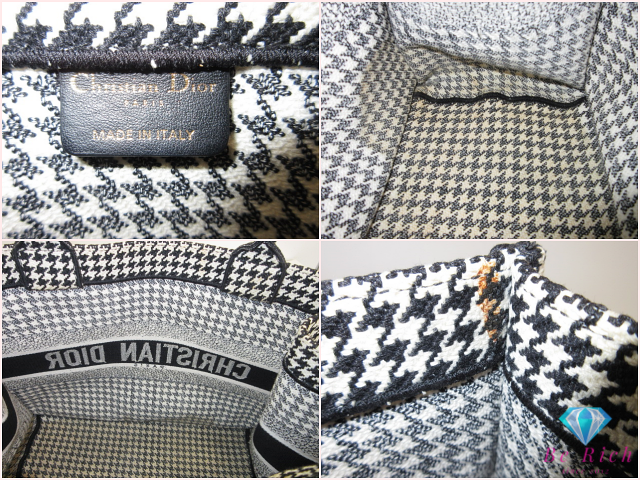 クリスチャン ディオール Christian Dior camp ハウンドトゥース ミディアム ブック トート 千鳥格子 ハンドバッグ ブラック ホワイト 黒 白 鞄 【中古】【送料無料】 bk10604