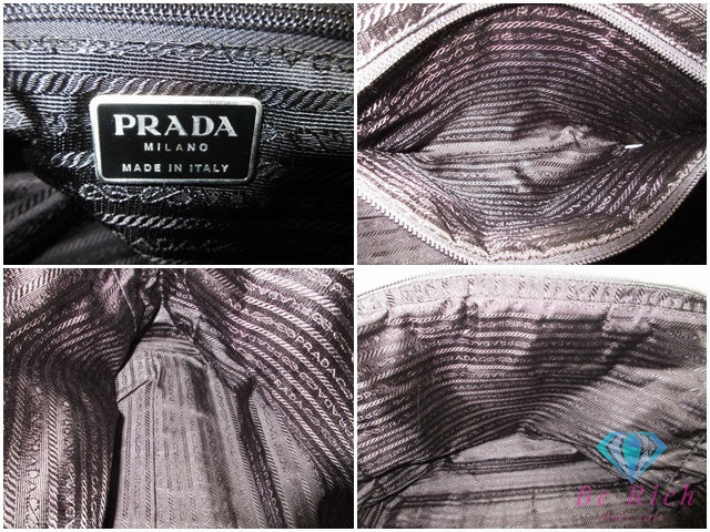 プラダ PRADA ハンドバッグ ベージュ ブラック 黒 キャンバス レザー 三角 プレート ロゴ 手提げ 鞄 【中古】【送料無料】 bk10687