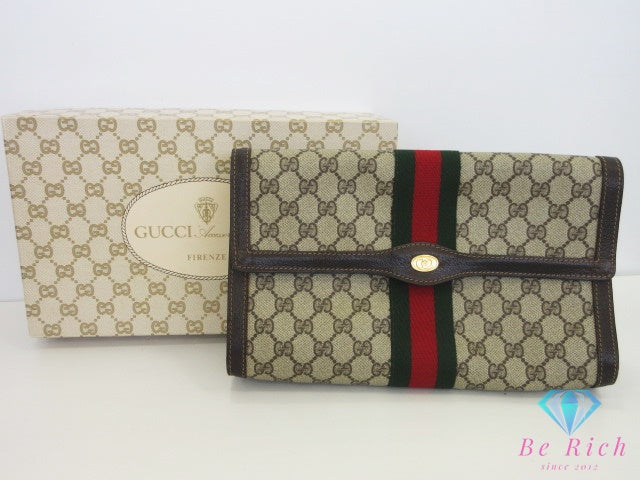 グッチ GUCCI クラッチバッグ 41.014.3087.30 アクセサリーコレクション シェリー ベージュ 茶 ブラウン PVC レザー セカンドバッグ ビジネスバッグ オールド【中古】【送料無料】 bk10691