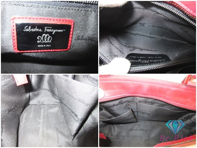 フェラガモ Salvatore Ferragamo ガンチーニ 2way ハンドバッグ ストラップなし AQ21 8881 赤 レッド レザー ロゴ 鞄 手提げ 【中古】【送料無料】 bk10692