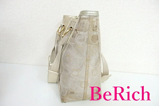 サルヴァトーレ フェラガモ クリア トートバッグ 21-6355 ガンチーニ ベージュ ビニール キャンバス ハンドバッグ Salvatore Ferragamo 【中古】【送料無料】 bk6054