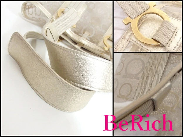 サルヴァトーレ フェラガモ クリア トートバッグ 21-6355 ガンチーニ ベージュ ビニール キャンバス ハンドバッグ Salvatore Ferragamo 【中古】【送料無料】 bk6054