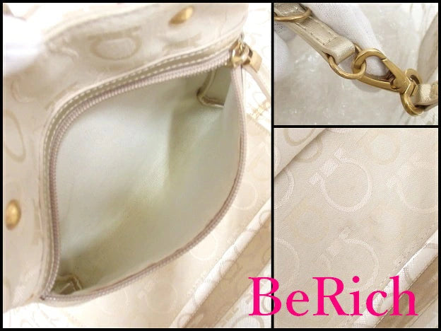 サルヴァトーレ フェラガモ クリア トートバッグ 21-6355 ガンチーニ ベージュ ビニール キャンバス ハンドバッグ Salvatore Ferragamo 【中古】【送料無料】 bk6054