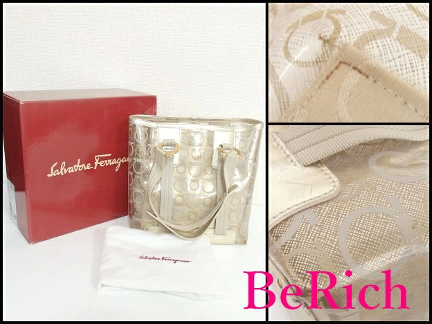 サルヴァトーレ フェラガモ クリア トートバッグ 21-6355 ガンチーニ ベージュ ビニール キャンバス ハンドバッグ Salvatore Ferragamo 【中古】【送料無料】 bk6054