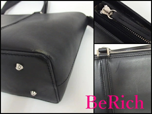 バーバリー ハンドバッグ 黒 ブラック レザー チェック BURBERRY 【中古】【送料無料】 bk6055
