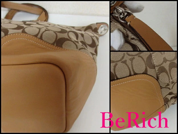 コーチ ハンドバッグ F31841 ハドリー シグネチャー 茶 ブラウン キャンバス レザー ジップ サッチェル COACH 【中古】【送料無料】 bk6126