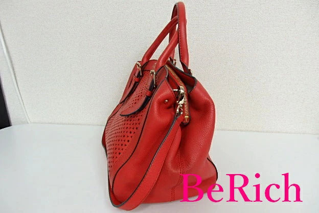 ケイト スペード kate spade 2way ショルダーバッグ PXRU4041 マーサー アイル スローン レッド 赤 パンチング レザー トートバッグ ロゴ 肩掛け 鞄 【中古】【送料無料】 bk6199