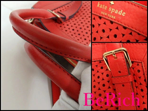 ケイト スペード kate spade 2way ショルダーバッグ PXRU4041 マーサー アイル スローン レッド 赤 パンチング レザー トートバッグ ロゴ 肩掛け 鞄 【中古】【送料無料】 bk6199