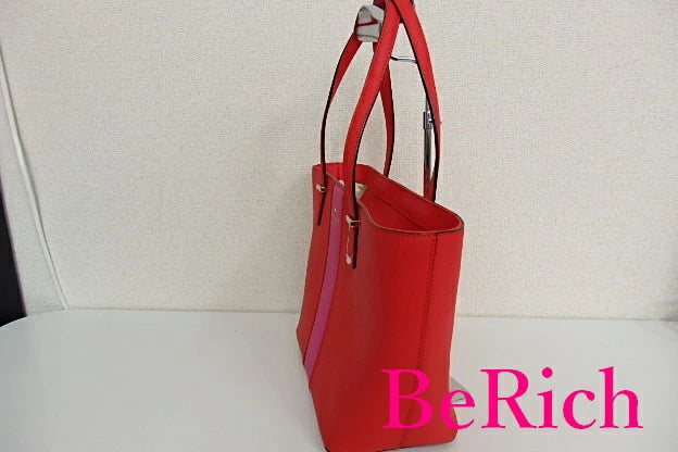 美品 ケイト スペード kate spade トートバッグ シダー ストリート レッド 赤 ピンク ストライプ レザー ショルダーバッグ ロゴ 肩掛け 鞄 【中古】【送料無料】 bk6217