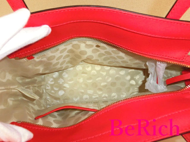 美品 ケイト スペード kate spade トートバッグ シダー ストリート レッド 赤 ピンク ストライプ レザー ショルダーバッグ ロゴ 肩掛け 鞄 【中古】【送料無料】 bk6217